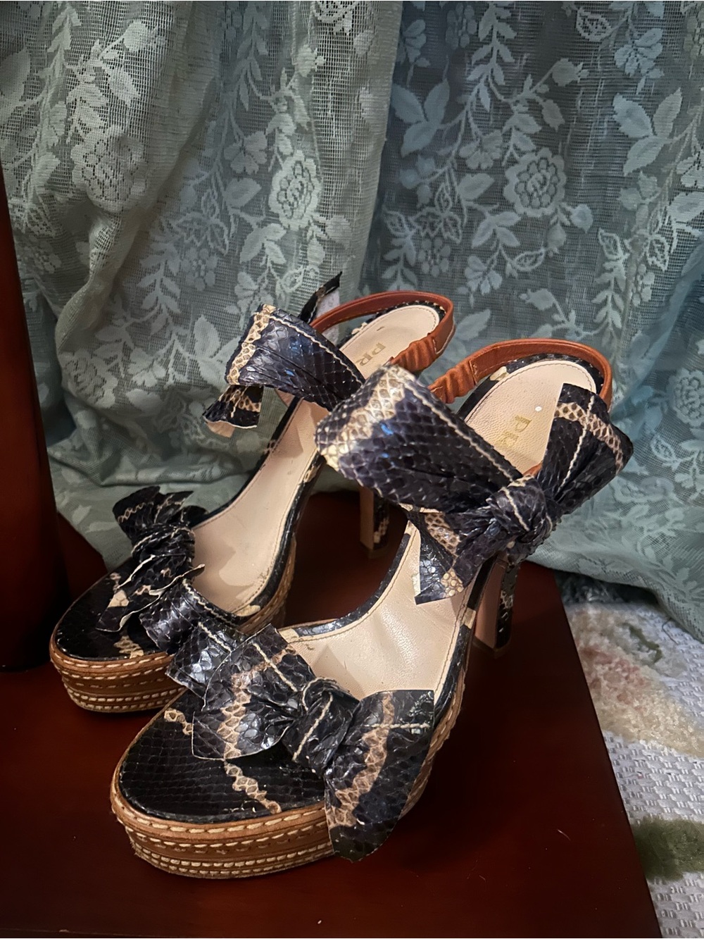 Prada Python Leather Snakeskin Platform Heels in Brown and Black size 40 - Picture 5 of 9